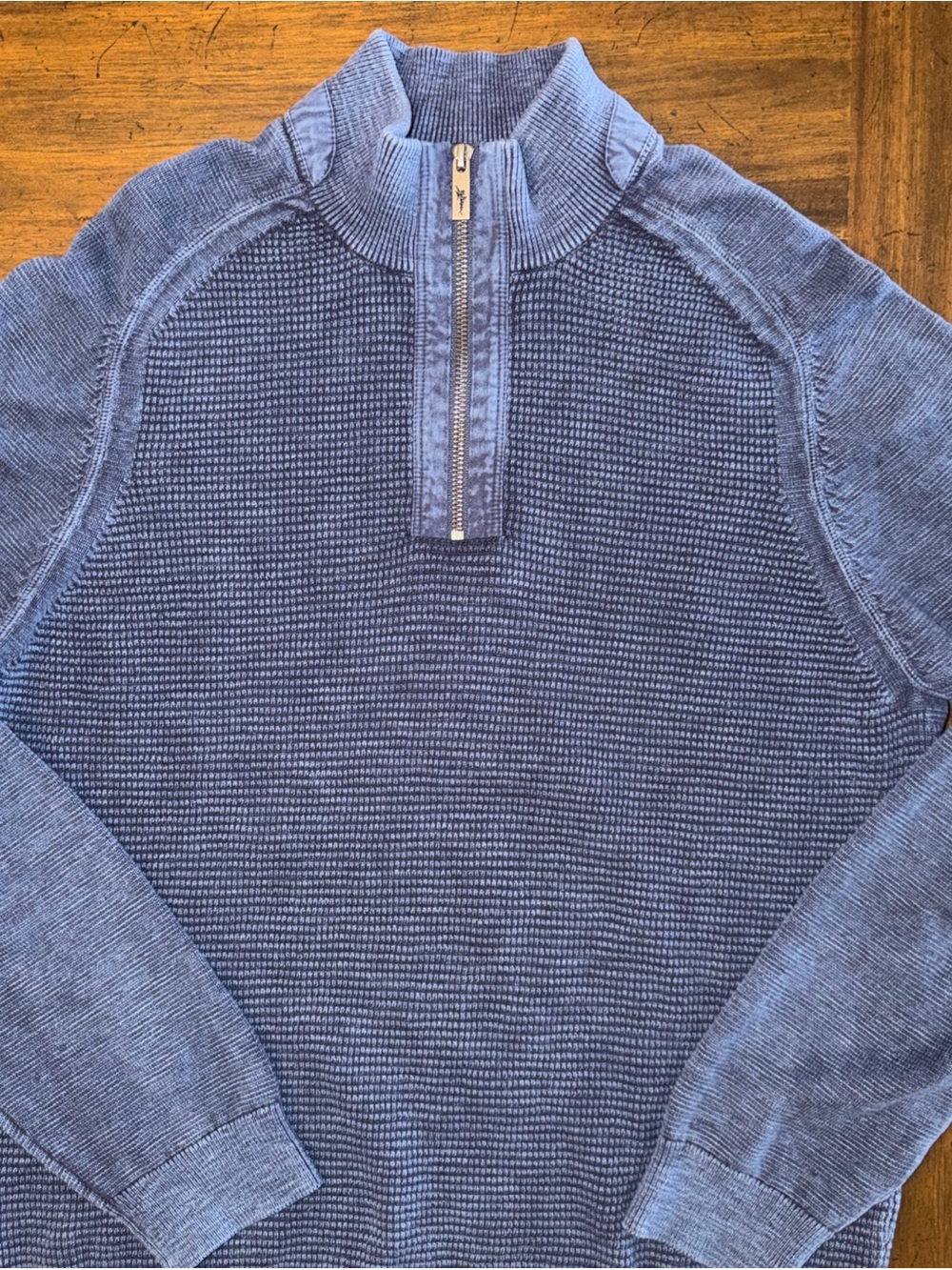 Tommy Bahama Sweater Mens Small Blue Waffle Knit Quarter Zip Cotton Pullover